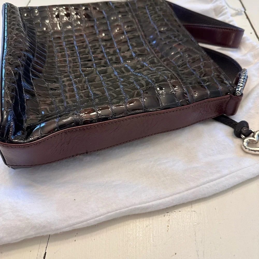 Brighton SONNY Dark Brown Croc-Embossed Patent Organizer Bag W/Dust Bag - NWOT